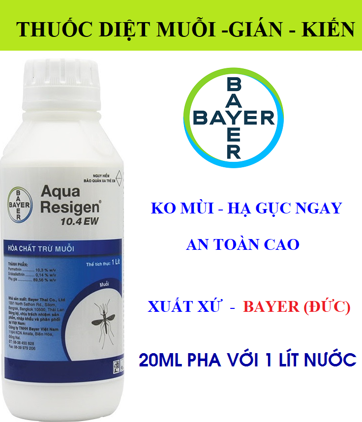 (Ko mùi) Hàng BAYER - Thuốc Aqua Resigen 10.4 EW diệt muỗi, kiến, gián, rệp, bọ xít.... Bộ Y tế cho phép lưu hành