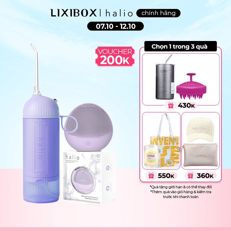 Combo Máy Máy Rửa Mặt Dành Cho Da Nhạy Cảm Halio Sensitive - Purple Rain Và Máy Tăm Nước Cầm Tay UltraClean Oral Irrigator - Periwinkle