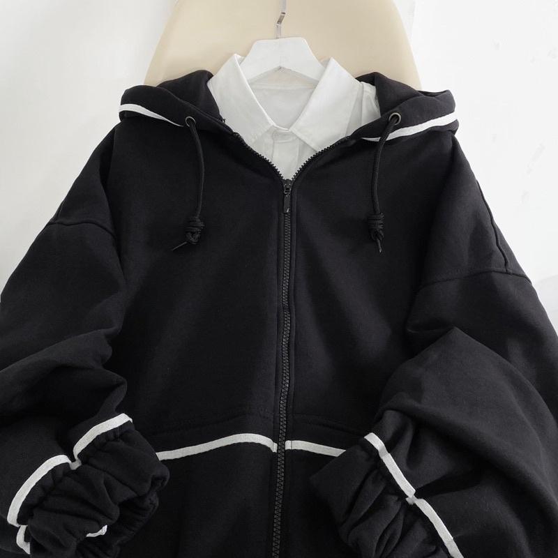 Áo khoác hoodie nỉ viền dây kéo màu ĐEN/NAVY/ HỒNG ️ Nam nữ unisex -/- Áo khoác form rộng Jaystoree