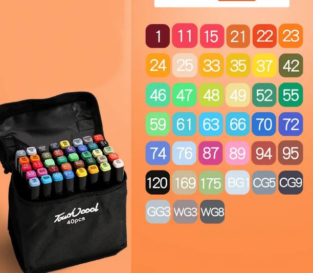 BÚT MÀU MARKER TOUCHCOOL TÚI VẢI CÓ ĐẾ - ĐỦ BỘ 30/40/48/60/80 MÀU, VẼ ANIME PHONG CẢNH - HÀNG CHÍNH HÃNG