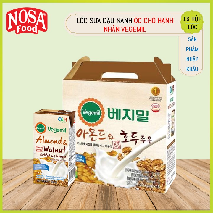 Thùng 16 Hộp Sữa Hạt Óc Chó Hạnh Nhân Vegemil 190ml (Almond &amp; Walnut Soymilk)