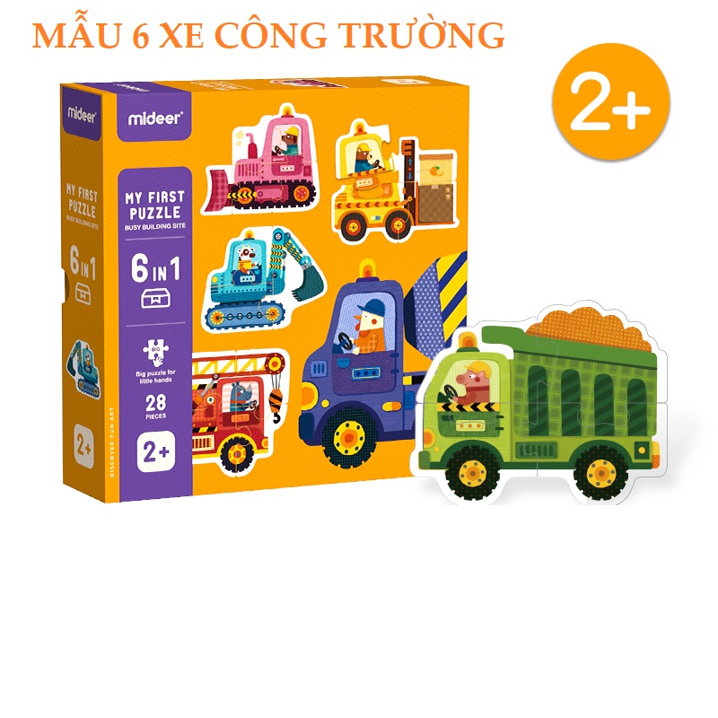 Bộ xếp hình Mideer cho bé 1.5 tuổi trở lên làm quen - mẫu Xe Công Trường - Mideer My first puzzle Building Site