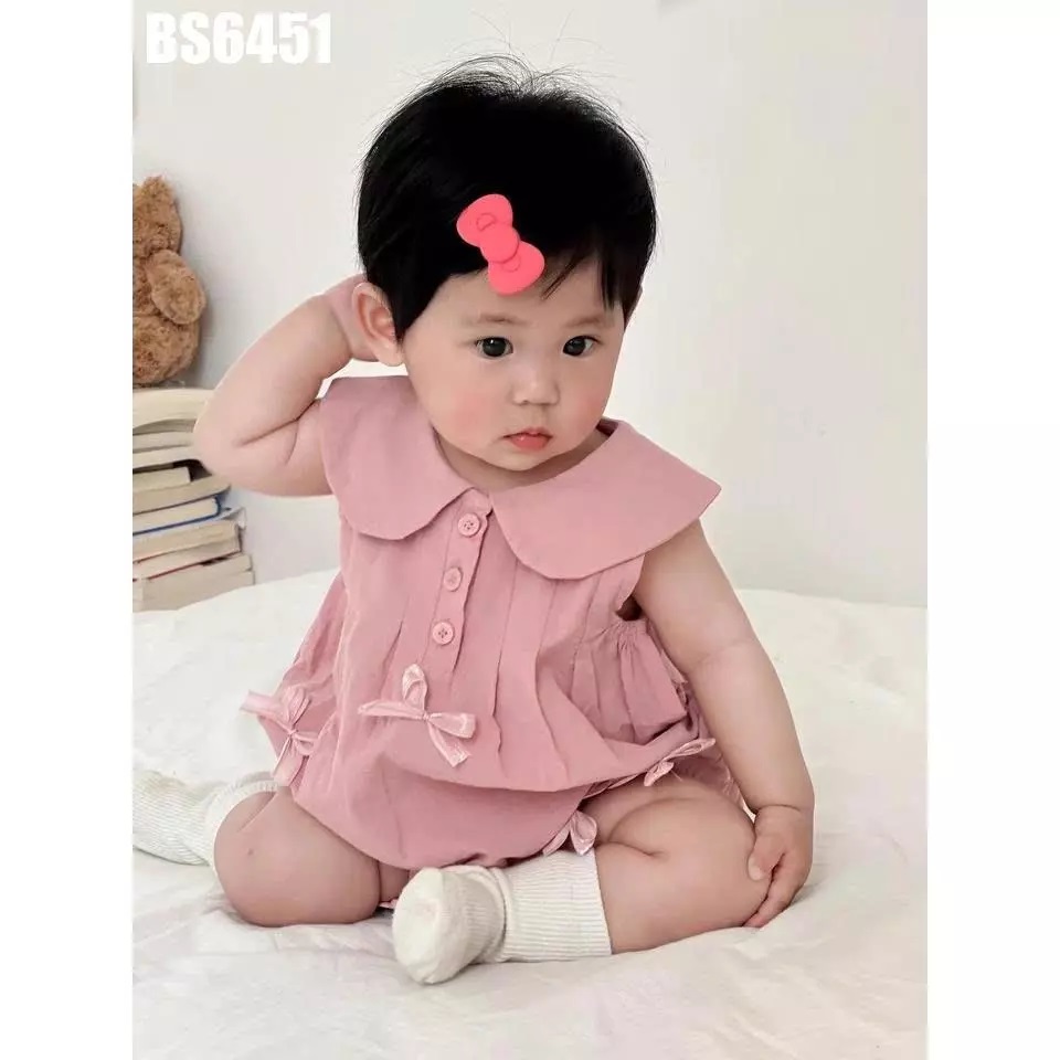 Body Cổ Bèo Tròn Đính Nơ Màu Hồng Cho Bé Gái Sơ Sinh 1 2 Tuổi Từ 5-13kg Dành Cho Bé Gái
