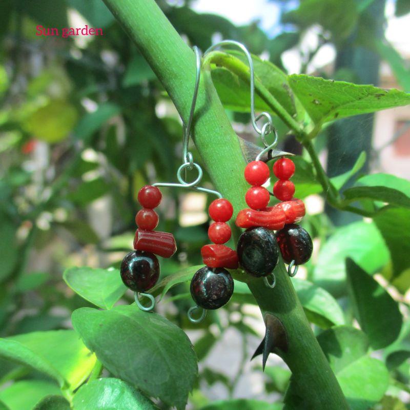 Bông tai san hô đỏ red coral handmade