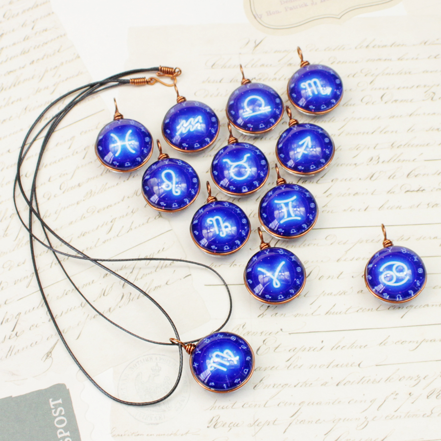 Dây chuyền 12 cung hoàng đạo Zodiac tông xanh dương sáng siêu đẹp cho nữ 06647-DC20MM0015