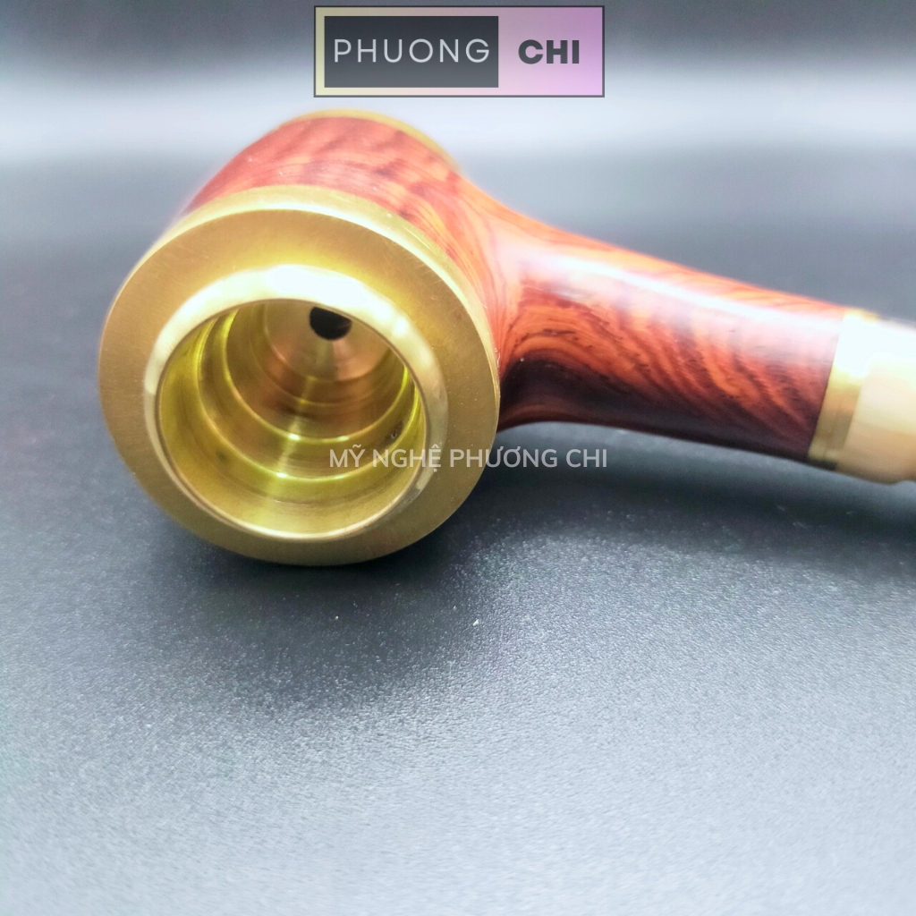 Tẩu Bắt Tóp Xì_Gà bằng sừng nối gỗ trắc đầu đồng cao cấp có 4 vòng ring 42-60 | Mỹ Nghệ Phương Chi