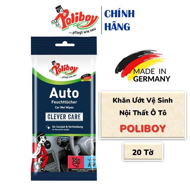 Khăn Ướt Làm Sạch Nội Thất Ô Tô POLIBOY Vệ Sinh Ghế Da, Taplo, Mặt Dưỡng 20 Tờ/Gói