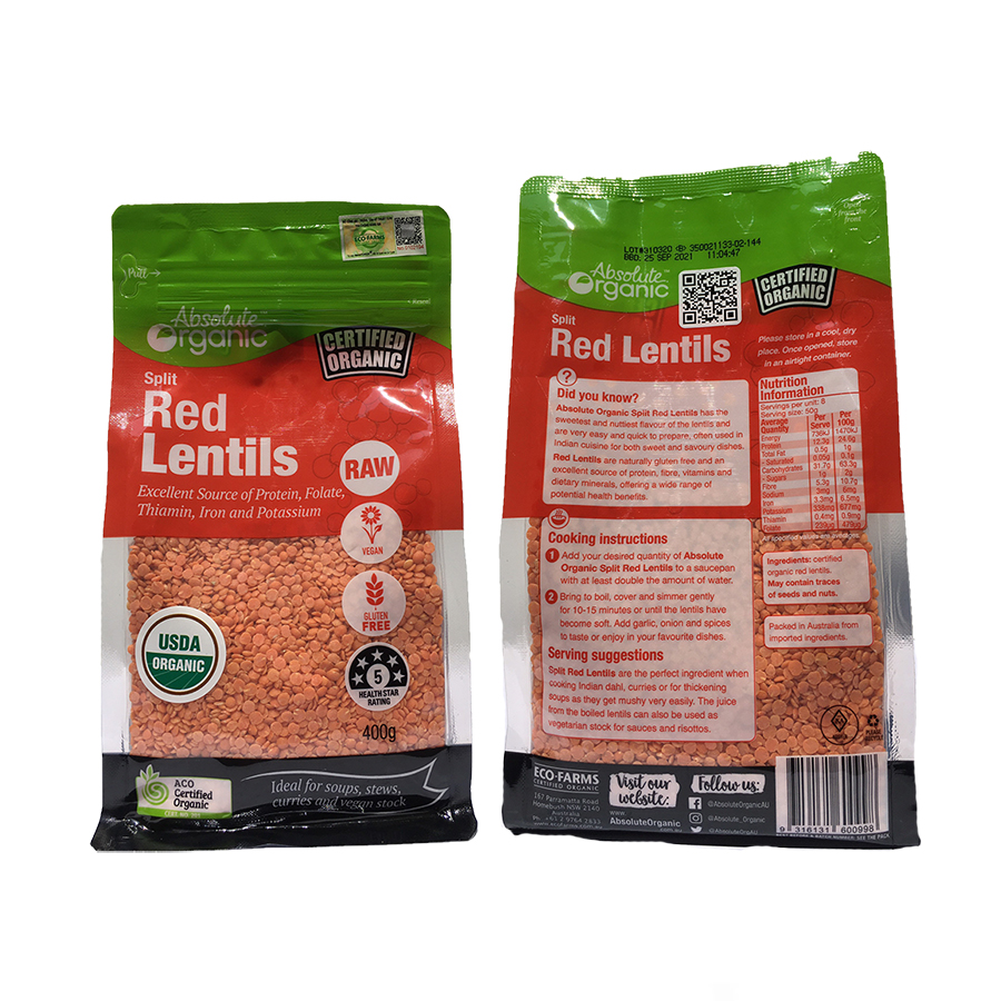 Đậu lăng chứa Protein và chất xơ Absolute Organic Split red Lentils 400g