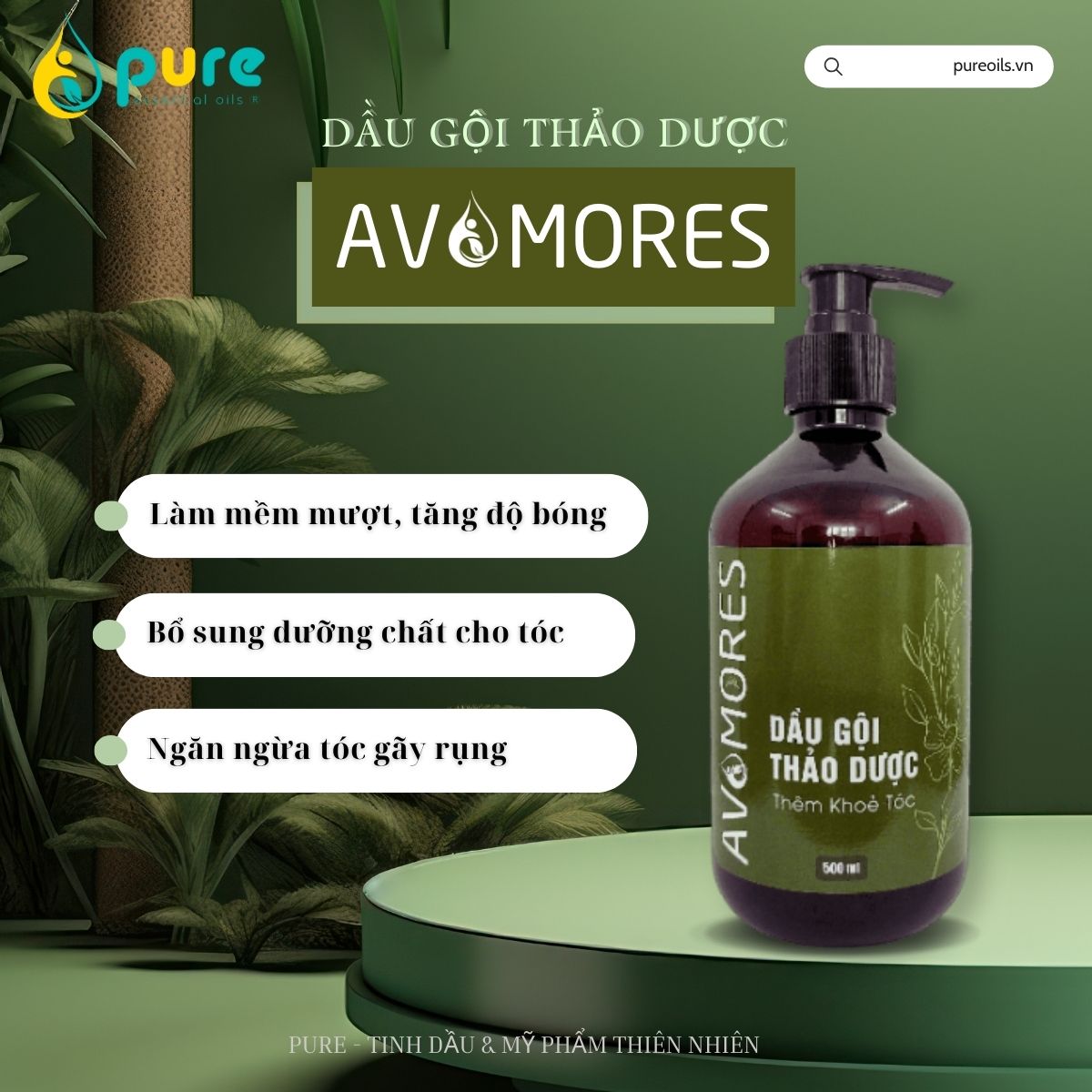 AVAMORES Dầu Gội Thảo Dược, Dầu Xả Thảo Dược - Giúp Tóc Sạch Gàu, Mượt, Chống rụng, thuần chay kích mọc tóc, sau 4 lần gội.