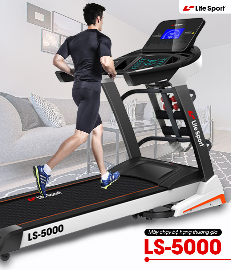 Máy Chạy Bộ Lifesport LS-5000,Máy Chạy Bộ Hiển Thị Nhịp Tim Lượng Calo Và Tốc Độ Và Quãng Đường Chạy, Vùng Chạy Rộng