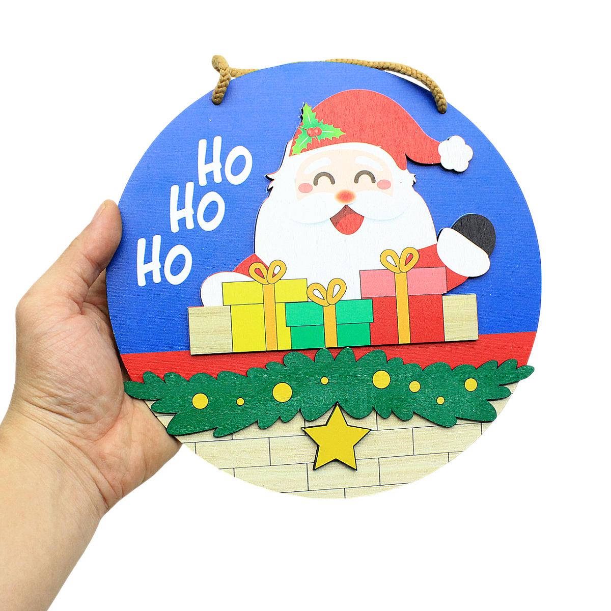 Bảng Gỗ Tròn Treo Tường Trang Trí Giáng Sinh - Bách Mộc - Ho Ho Ho