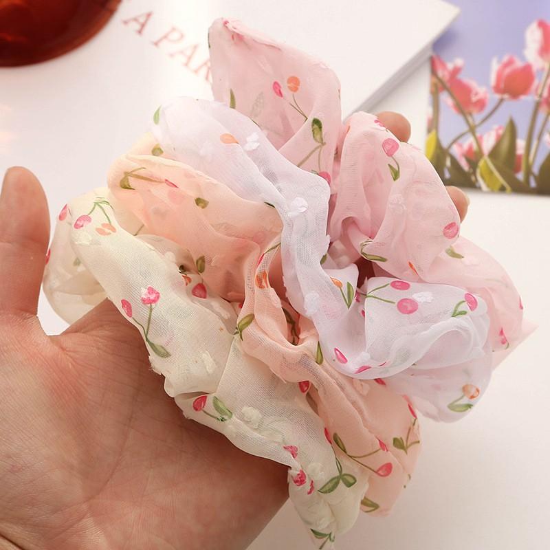 Dây buộc tóc vải scrunchies quả cherry nhiều màu