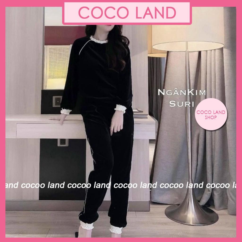 bộ đồ nữ thu đông chất nỉ nhung bo viền xinh xắn coco land ulzzang