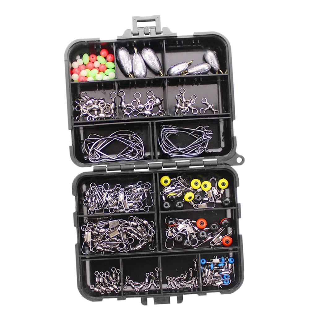 160pcs Fishing Accessories Kit Hooks Sinker Swivels Snaps Fishing Box