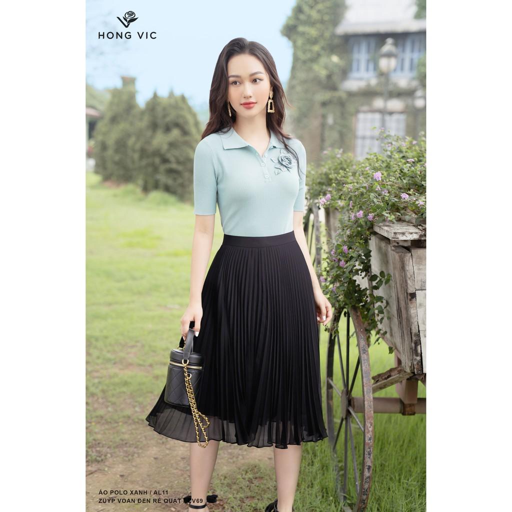 Áo polo nữ thiết kế Hongvic xanh AL11