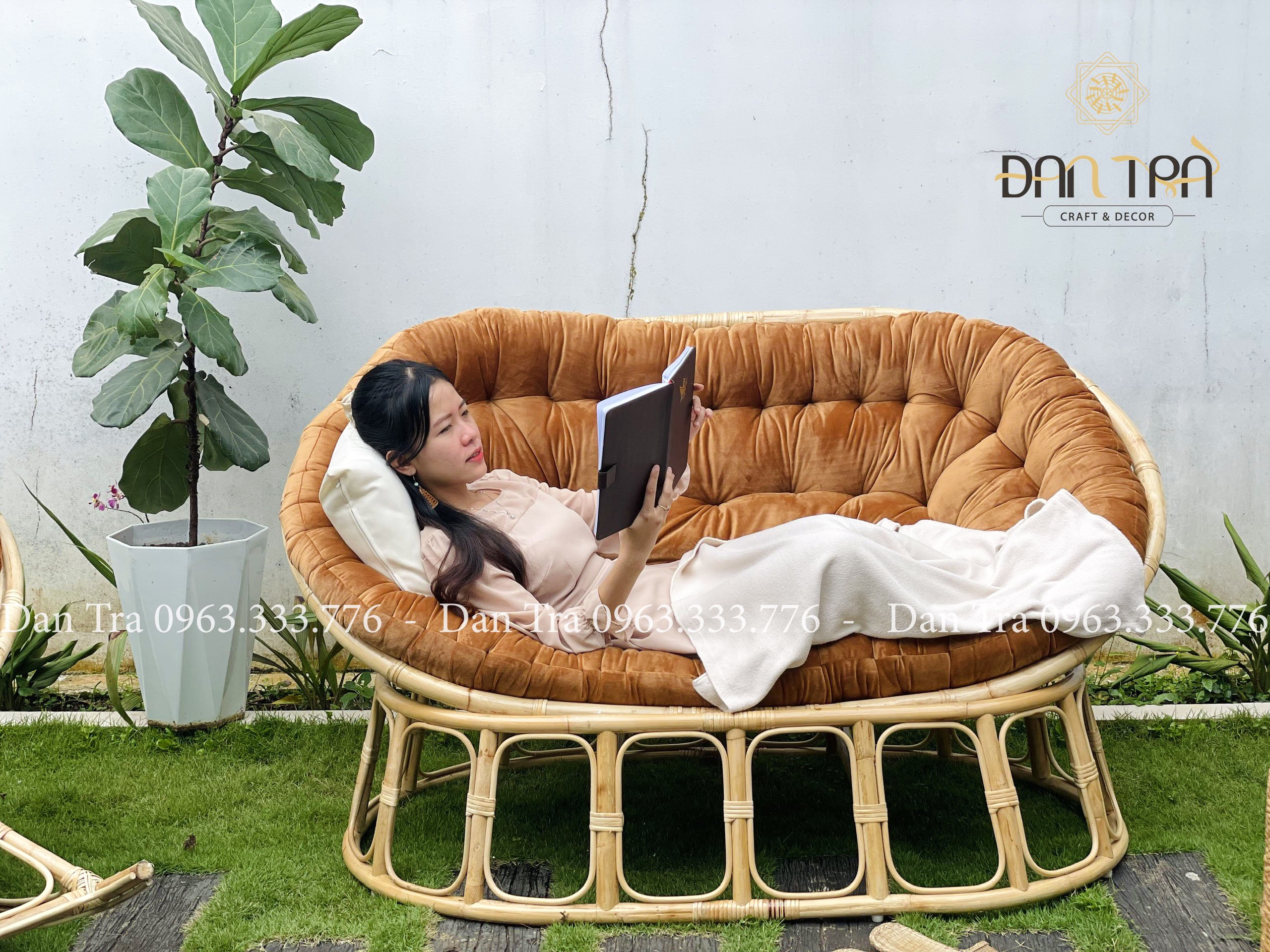 [ RẺ VÔ ĐỊCH ] Ghế Mây PAPASAN ĐÔI - Ghế Mây Mamasan Size 1m6*1m1 Gồm Nệm - Nội Thất Mây Tre