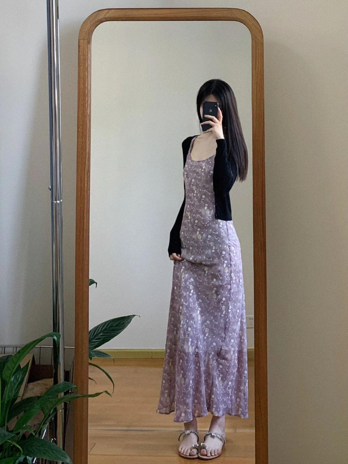 DONGSHOP Phù hợp với phụ nữ 2023 Mùa hè Pure Desire Wind Chipped Sling Dress