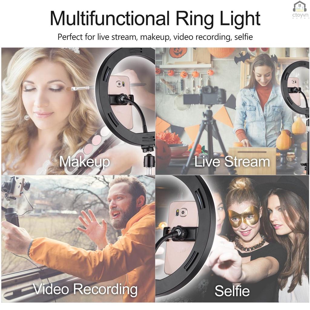 Vòng đèn LED RGB màu sắc 10 inch 3000-6000K điều khiển từ xa kèm giá đỡ điện thoại chuyên dụng cho chụp ảnh live stream