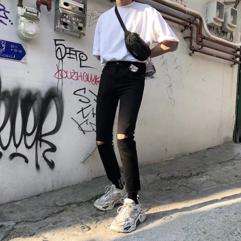 Quần jeans nam rách co giãn quần jeans nam đen cao câp