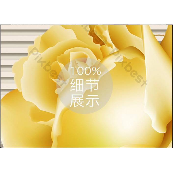 Tranh dán tường Hoa hồng vàng tài lộc, tranh dán tường 3d hiện đại MS1211840