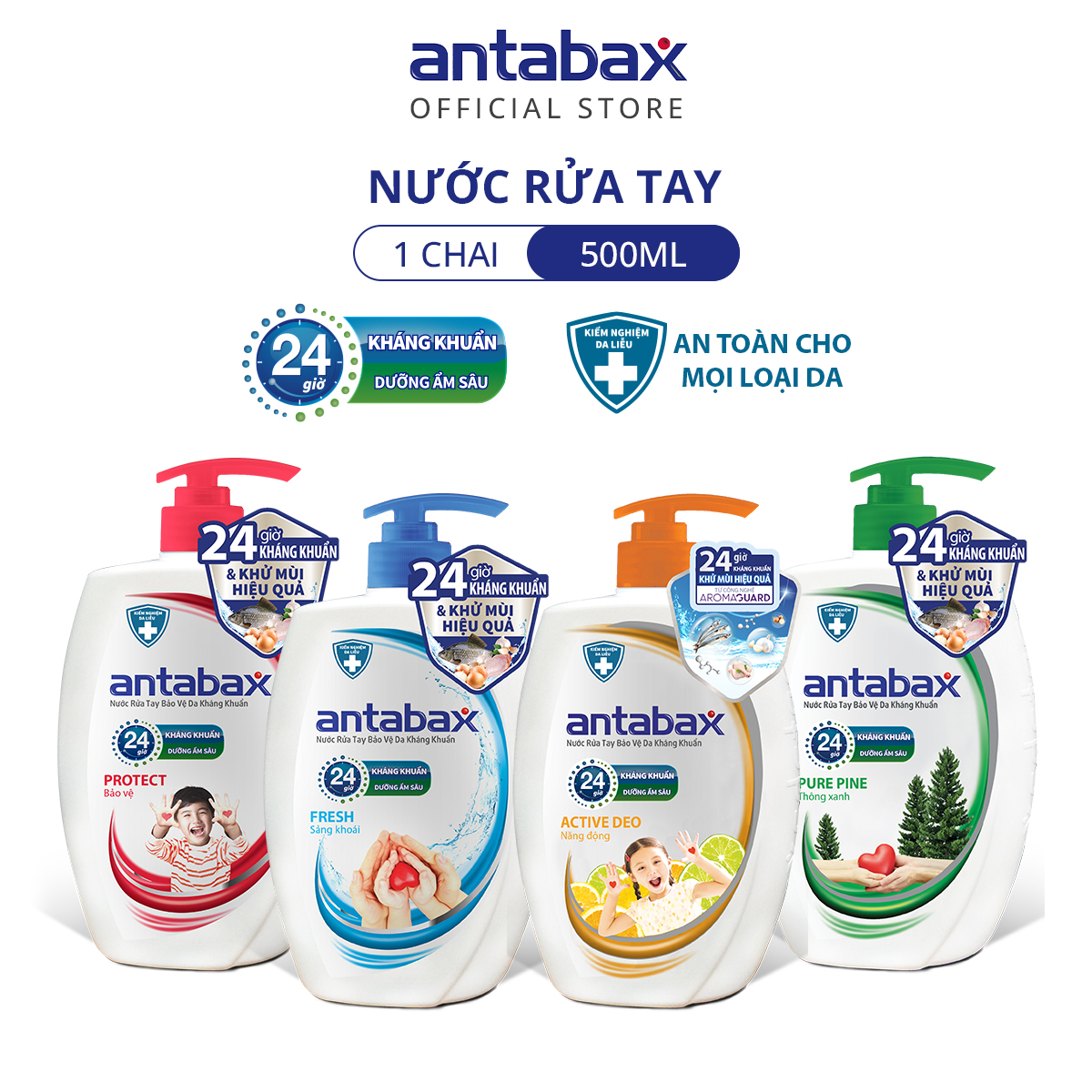 Nước Rửa Tay Bảo Vệ Da Kháng Khuẩn Antabax Active Deo Năng Động 500ml