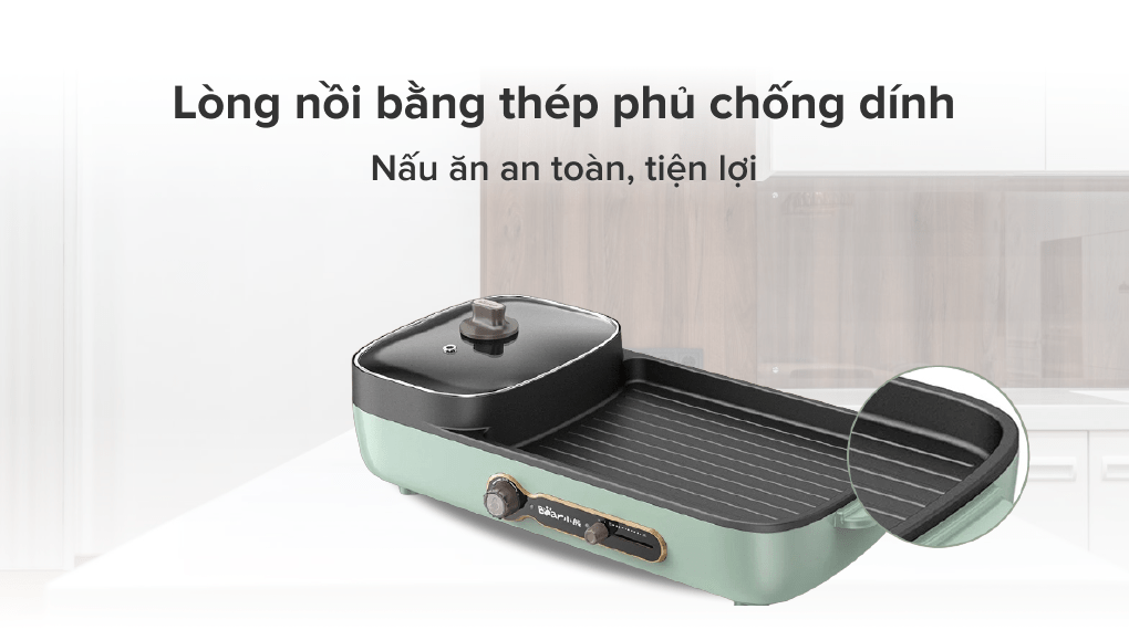 Bếp Lẩu Nướng Điện 2 Ngăn Đa Năng BEAR DKL - C15G1 sử dụng đa năng tiện lợi với 2 ngăn nấu độc lập - Hàng Chính Hãng