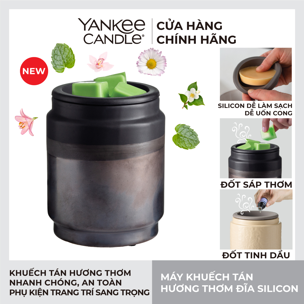 Máy khuếch tán hương thơm đĩa Silicon - Black Dipped