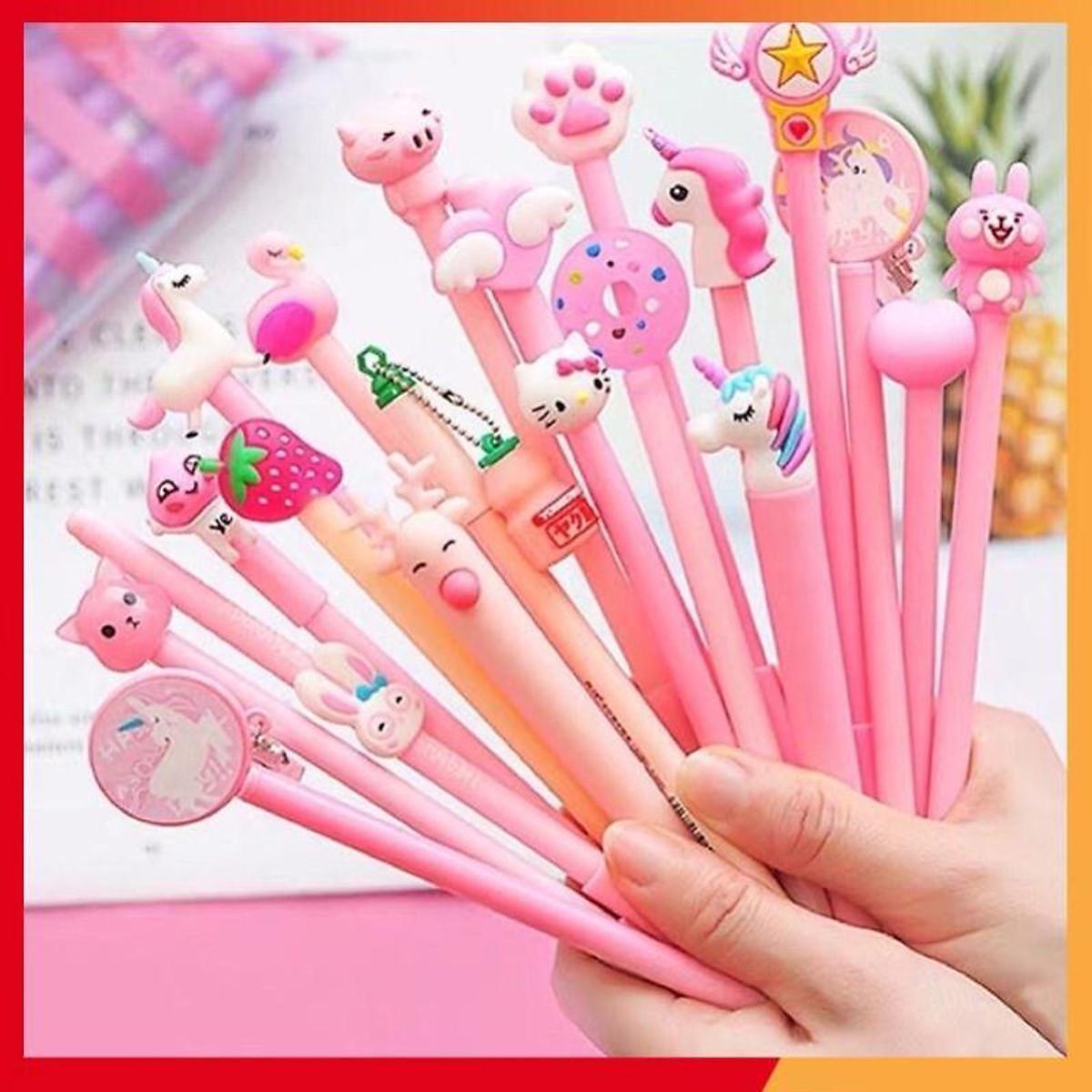 Combo 20 cây bút bi mực nước siêu xinh nhiều hình hoạt họa cute kèm túi zip cho bé thoải mái sáng tạo tư duy học tập