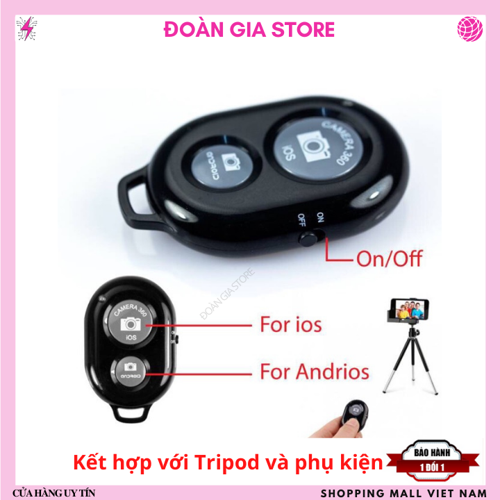 Nút Bấm Bluetooth Điều Khiển Từ Xa màu đen Chụp Ảnh Tự Động Dành Cho điện thoại và máy tính bảng