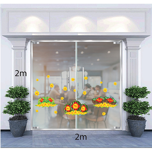 Decal Dán Tường Trang Trí Tết Bánh Chưng Xanh Và Dưa Hấu Đỏ