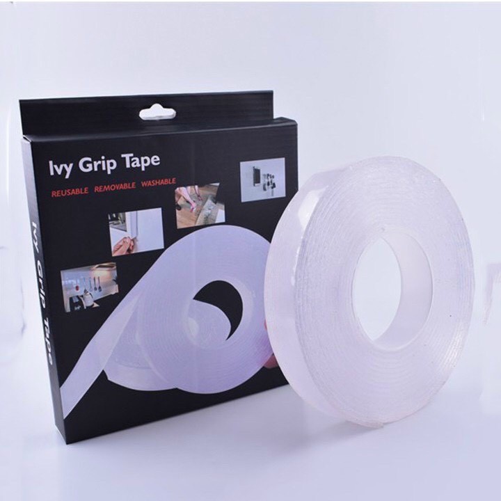 Băng Keo Pu tape 2 Mặt Trong Suốt Siêu Dính Dài 3m, bản 3cm, dày 2mm, có thể tái sử dụng