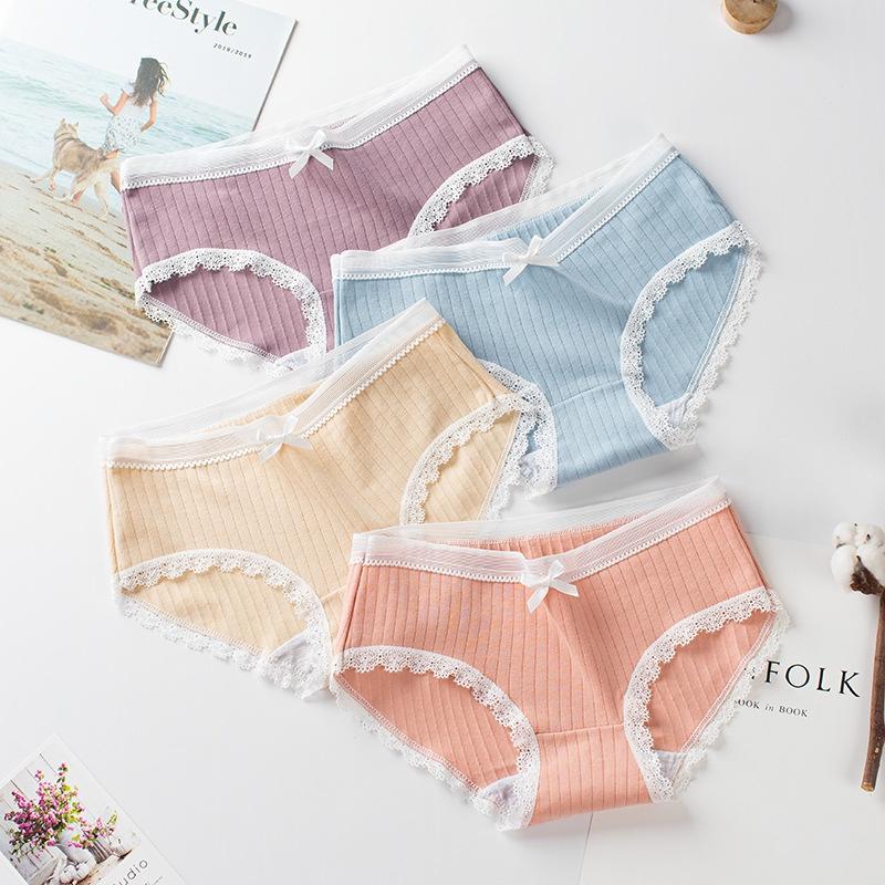 Combo 5 quần lót nữ cotton gân tăm viền ren trắng dễ thương - Tada