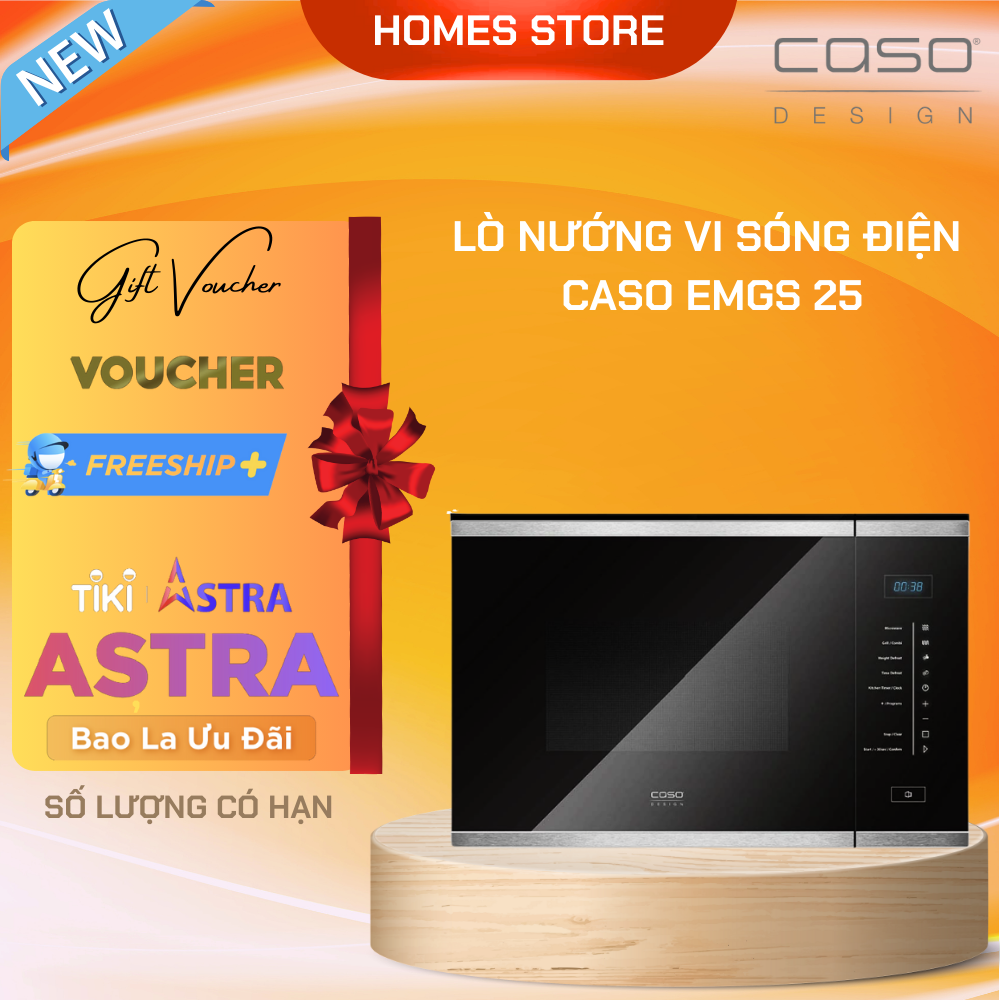 Lò Vi Sóng Kết Hợp Nướng CASO EMGS 25 Premium - Nhập Khẩu Đức Thiết Kế Âm Tường Sang Trọng 8 Chương Trình Tích Hợp Nướng Dung Tích 25 Lít Công Suất 1000 W - Hàng Nhập Khẩu