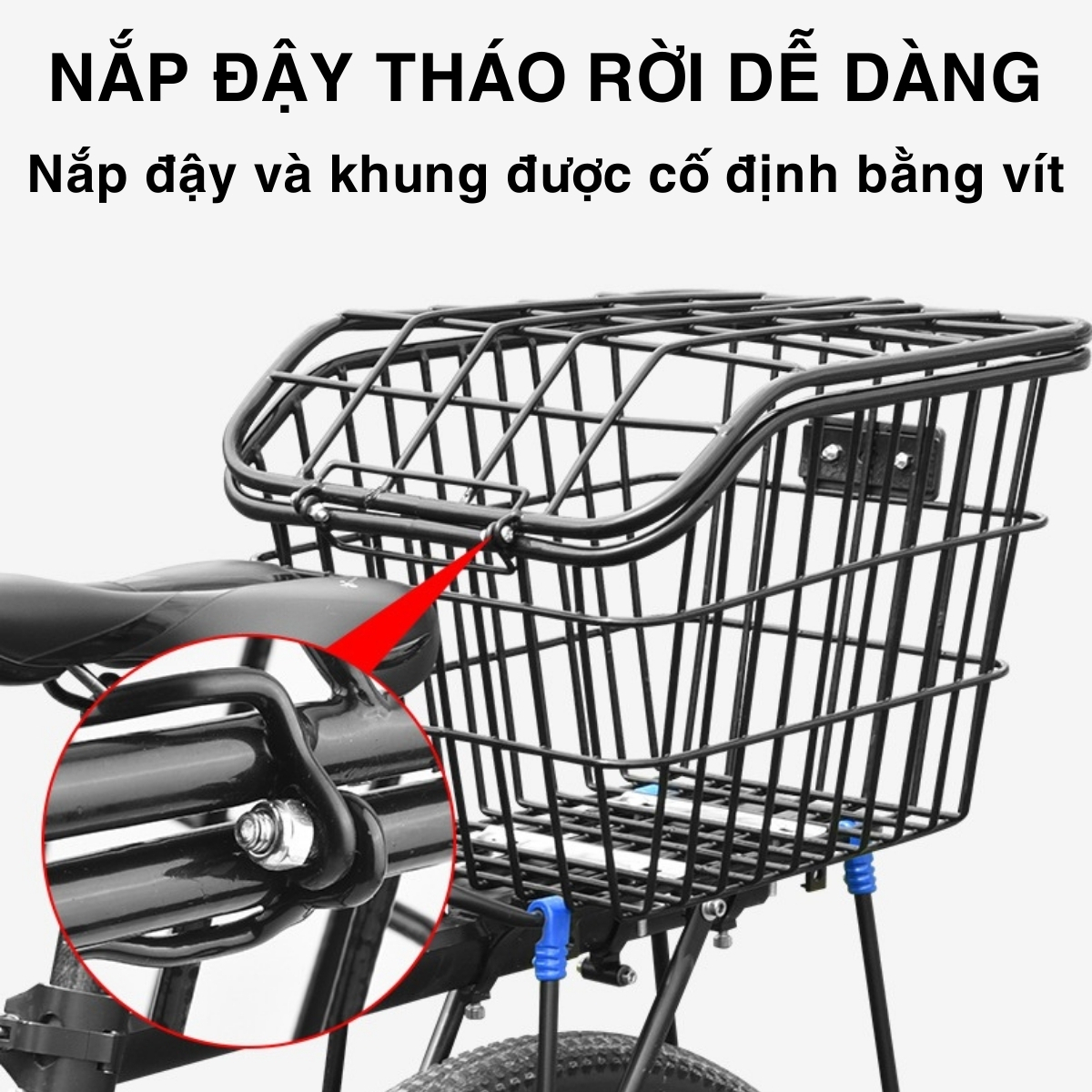 Giỏ Sau Đựng Đồ Xe Đạp OFFICE CHILL Chất Liệu Kim Loại Dày Dặn Chắc Chắn Chịu Tải Lớn Dễ Dàng Lắp Đặt Có Nắp Đậy Bảo Hành 90 Ngày