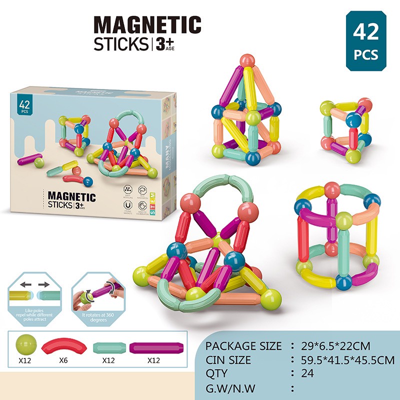 Bộ Đồ Chơi Xếp Hình Nam Châm Magnetic Sticks, Xếp Hình Thông Minh Cho Bé, Đồ Chơi Trẻ Em Phát Triển Trí Tuệ