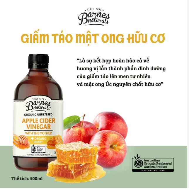 Date 08/25  Giấm Táo Mật Ong Hữu Cơ Barnes Naturals 500ml