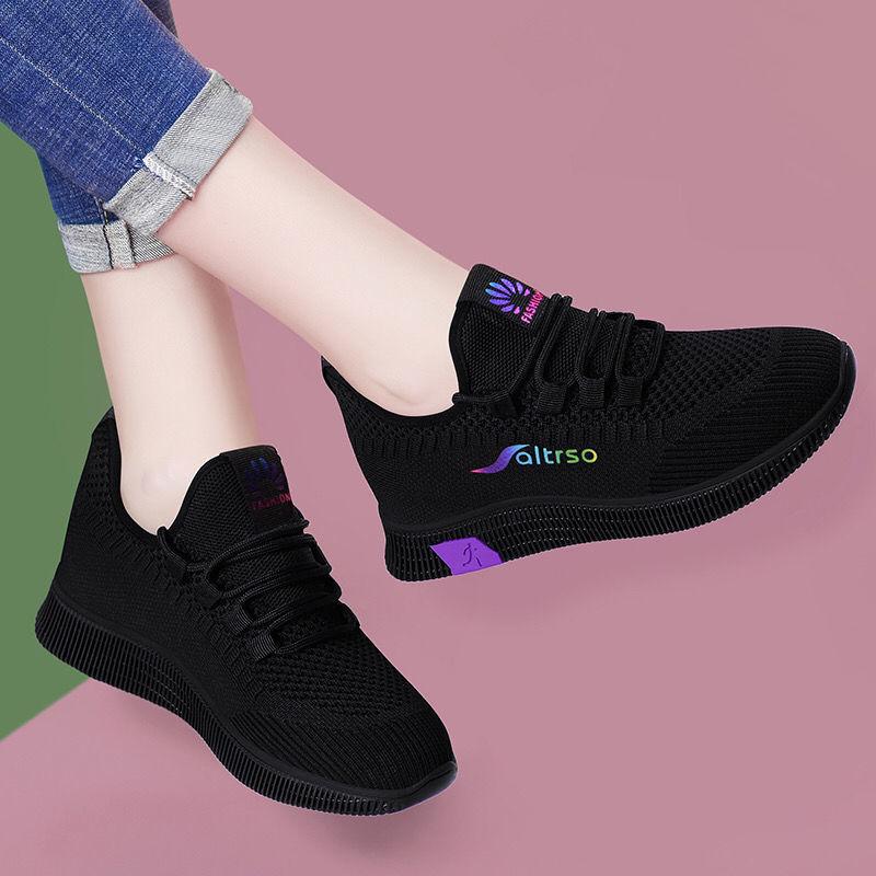 Giày thể thao phụ nữ mới mùa hè mùa thu cao gót nữ giới bình thường Giày nêm giày Nền tảng Giày nữ dày. Color: Black D1 Shoe Size: 35(Foot length225mm)