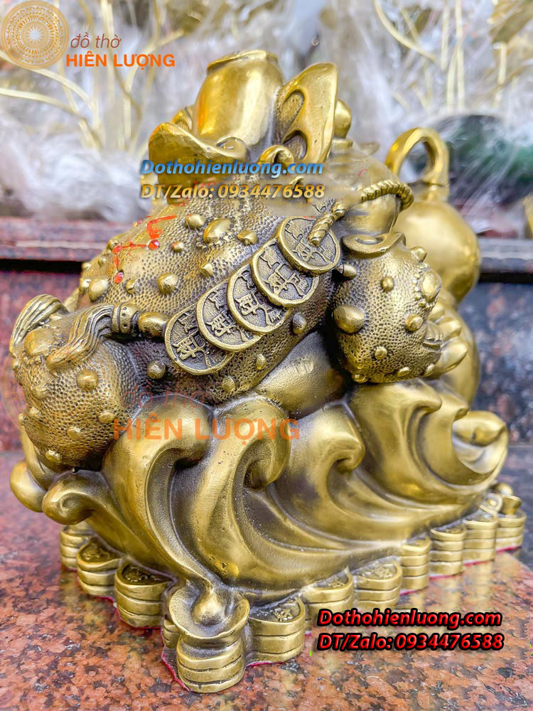 Tượng Cóc Ngậm Tiền Cưỡi Mây Ôm Hồ Lô Bằng Đồng Nguyên Chất Kích Thước 27x17x24cm, Nặng 4kg - Đồ Thờ Hiên Lượng