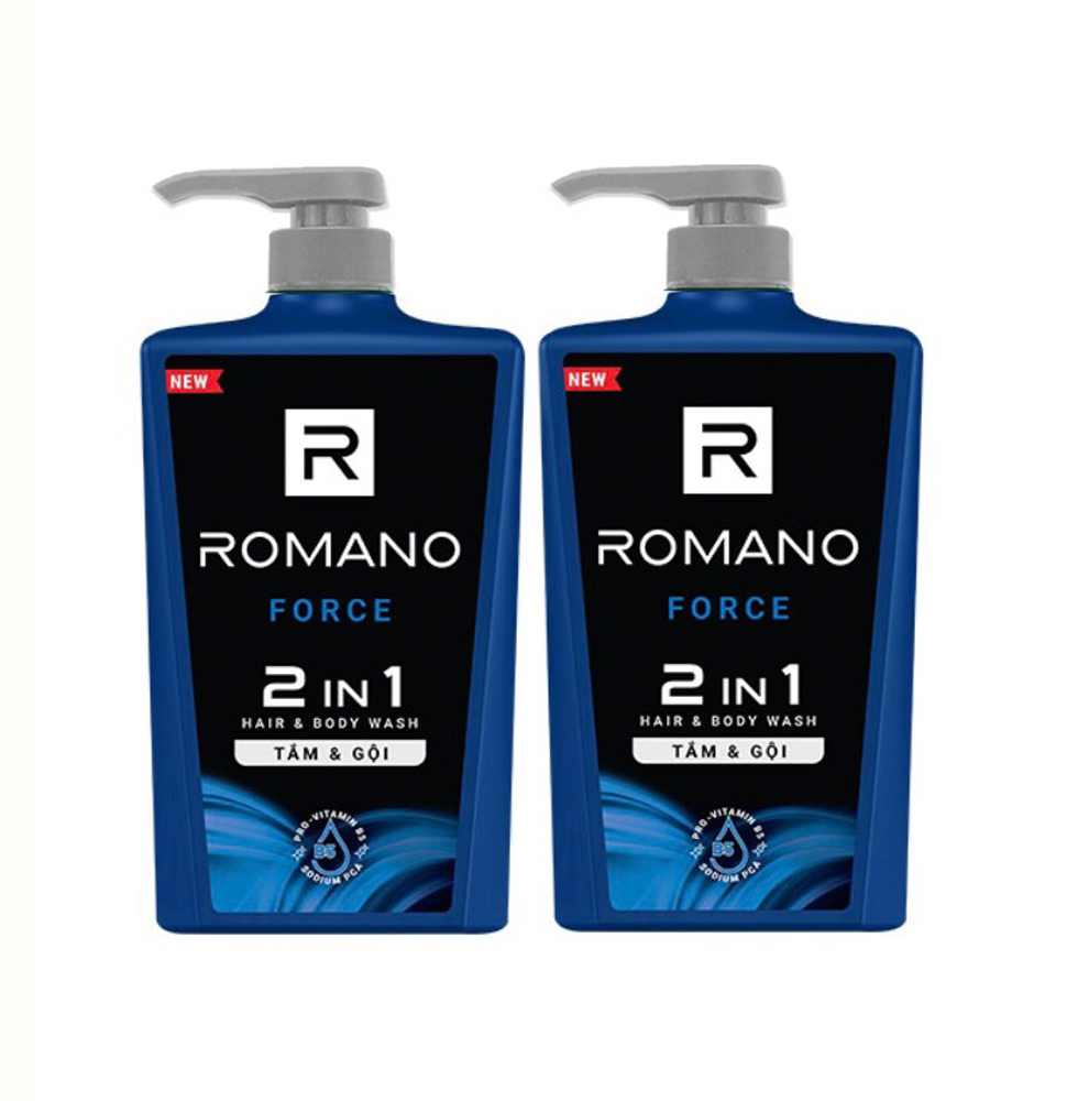 Bộ 2 Chai Tắm Gội 2in1 Romano Froce (650ml*2)+ Tặng 5 gói dầu gội Romano