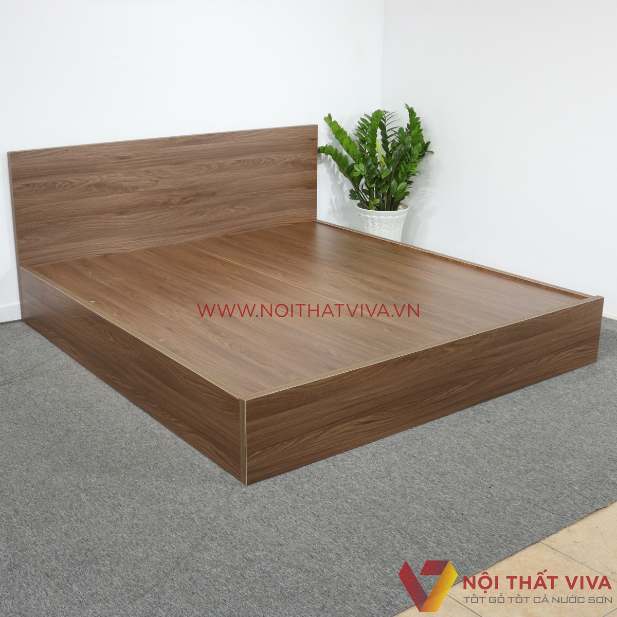 Giường Ngủ Gỗ MDF Melamine Màu Óc Chó Gía Rẻ Đẹp