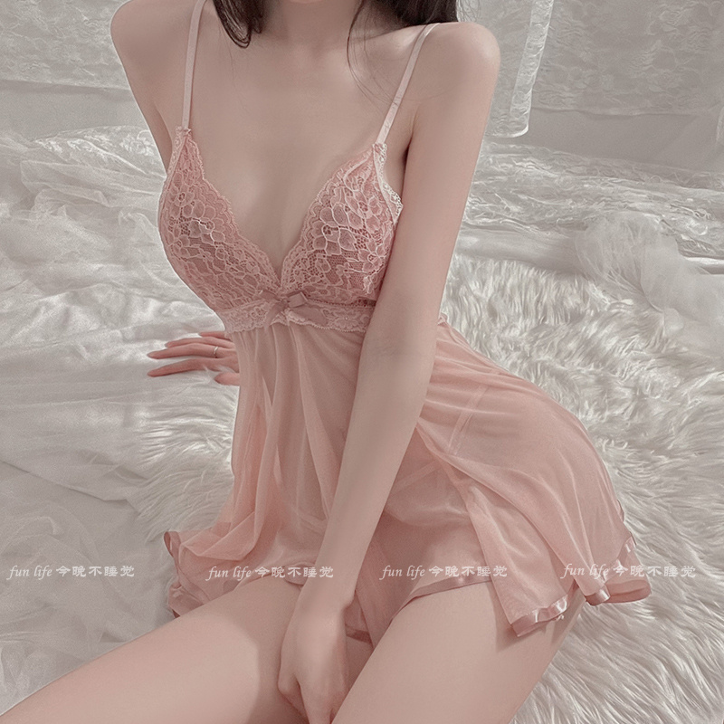 Váy ngủ ren 2 dây sexy buộc dây lưng ngực nơ quyến rũ