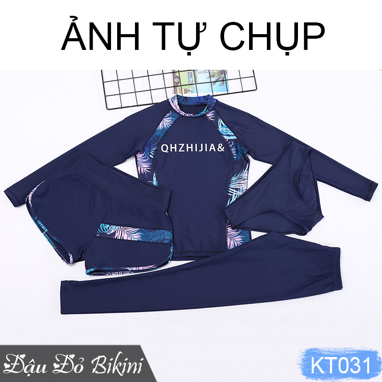 Set đồ bơi dài tay 4,5 chi tiết cho học sinh, sinh viên học bơi lội, kín đáo gọn gàng dễ mặc, chất thun bơi lạnh | KT031