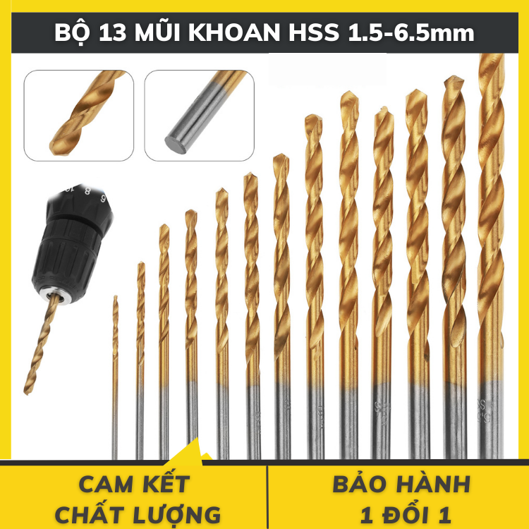 Bộ mũi khoan sắt 13 chi tiết đuôi lục giá phủ titan tiện dụng