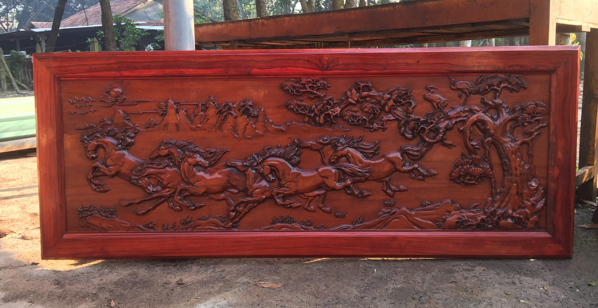 Tranh MÃ ĐÁO THÀNH CÔNG gỗ Gõ đỏ 52 x 133cm