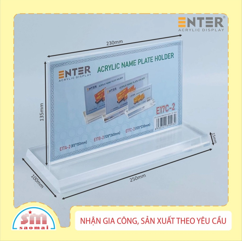 Kệ mica 2 mặt Enter E17C LR 13.5x23cm, đế 10x25cm vát 2 cạnh