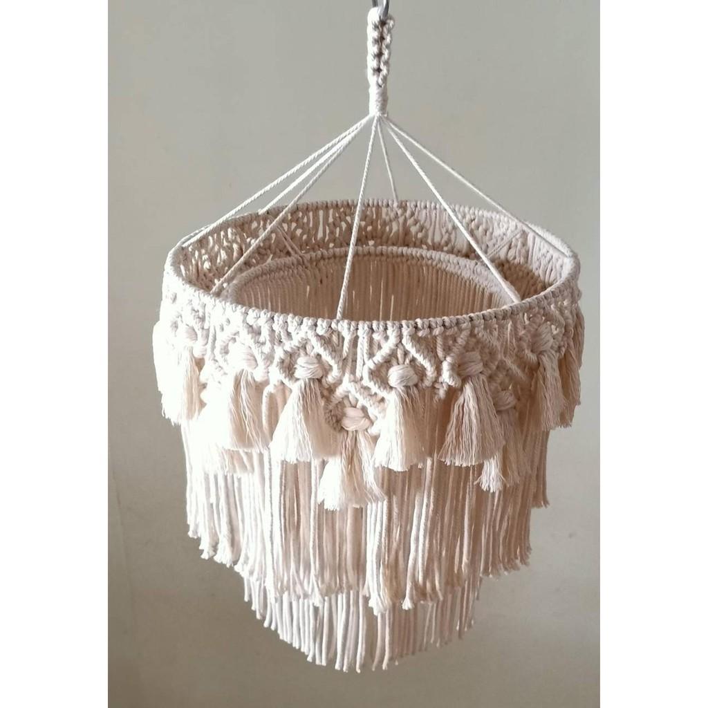 Đèn chùm gắn trần vintage trang trí macrame đường kính 30cm không kèm bóng E27 | Macrame Lamp