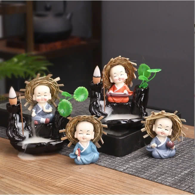 Bộ 4 chú tiểu nón rơm Cầm kỳ thi hoạ - Trang trí hồ cá, xe hơi, bàn làm việc,... (Hàng loại 1 sắc nét)