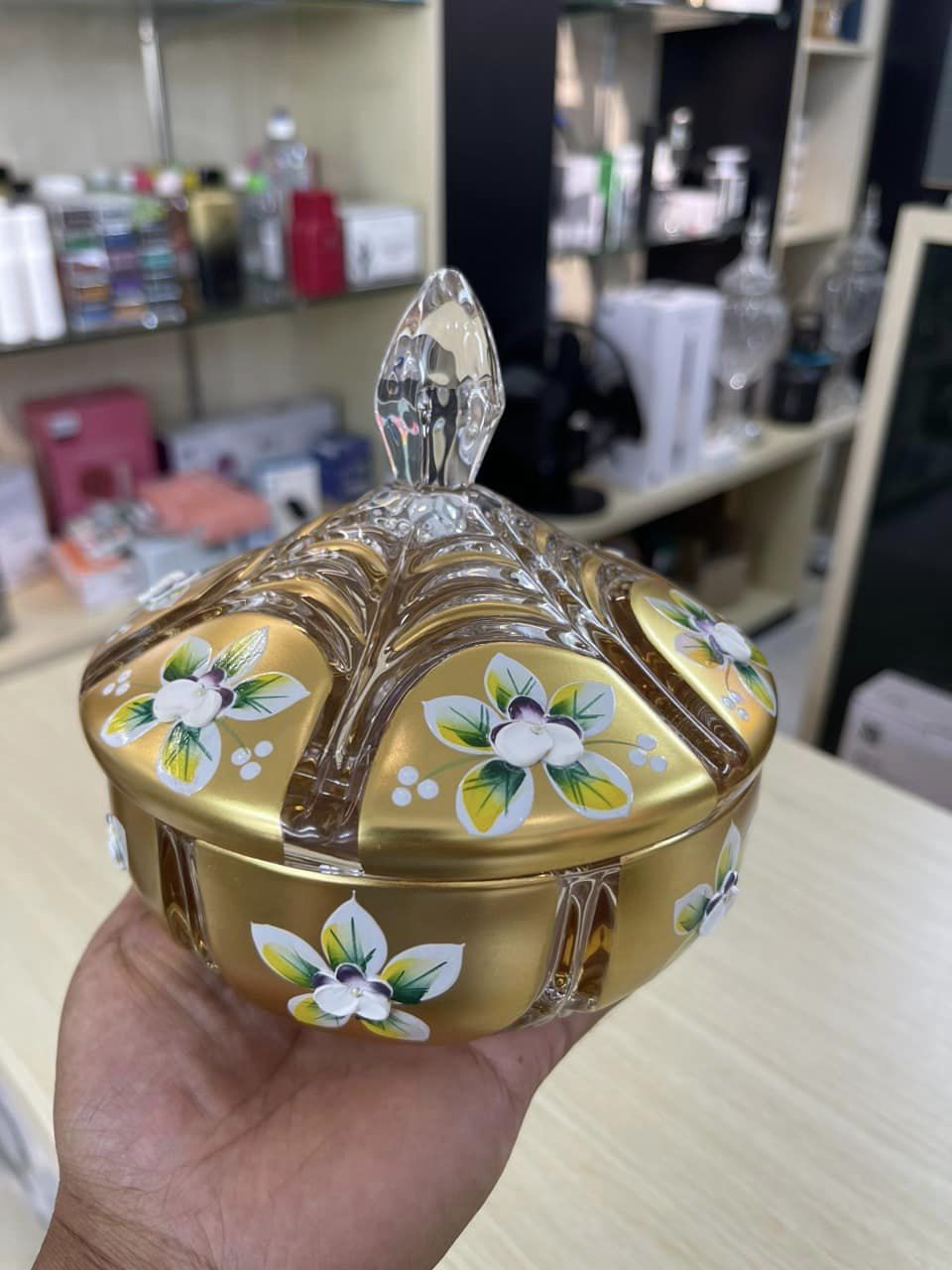 Thố kẹo mứt Bohemia mạ vàng 16cm