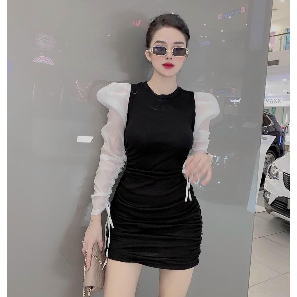 Đầm Bozip Tay Phối Voan Kiếng Cổ Tròn,Chất Liệu CoTon Bozip & Voan Kiếng,Thời Trang Đầm Nữ