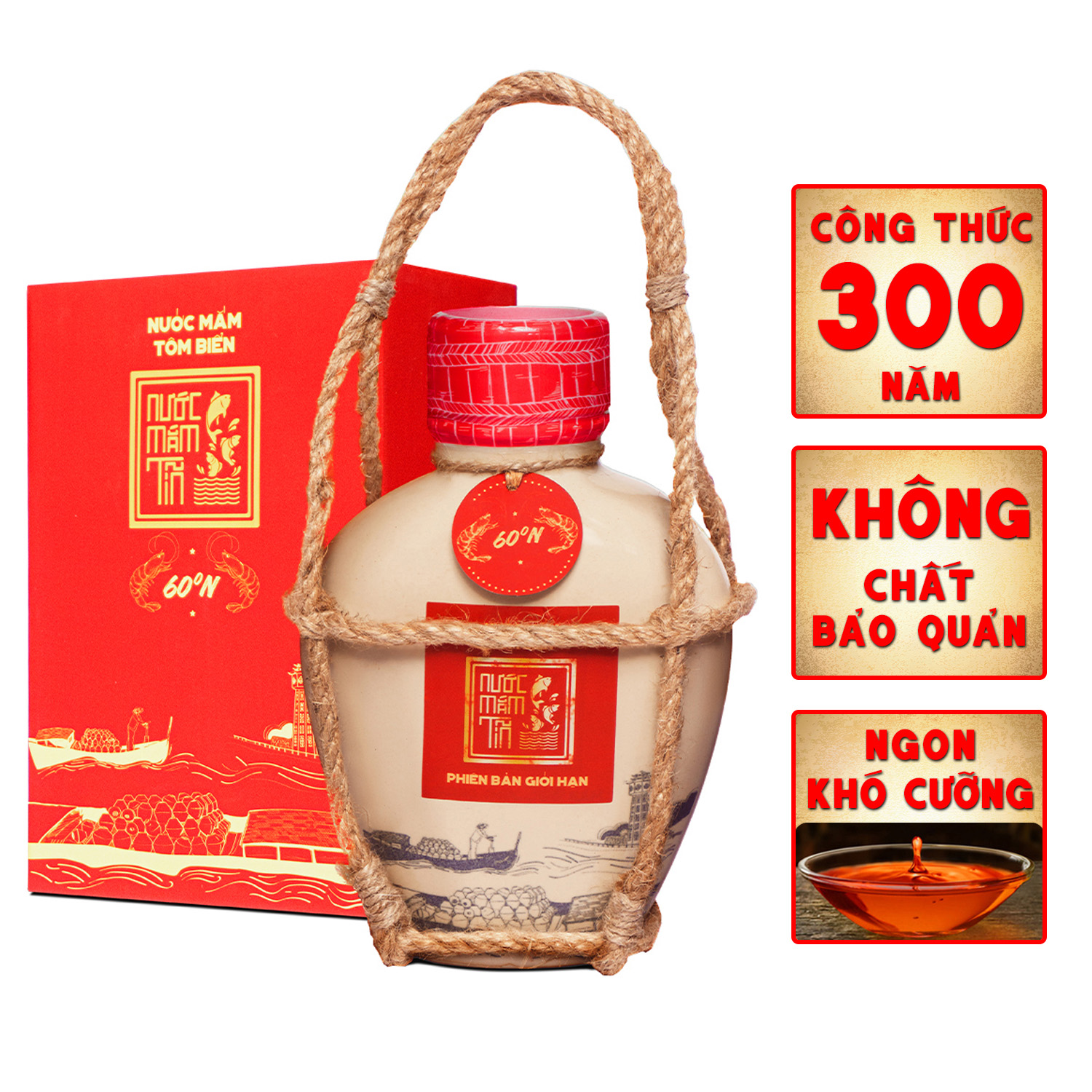 1 Bình gốm Nước mắm Tôm Biển Truyền Thống 60N đạm - Nước mắm Tĩn - 500ml Thơm Ngon Hảo Hạng Không Chất Bảo Quản